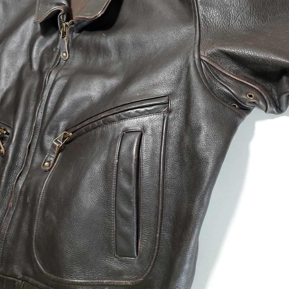 Vintage J Peterman Company Mens XL Leather Bomber Jacket Aviator Brown - Picture 4 of 9